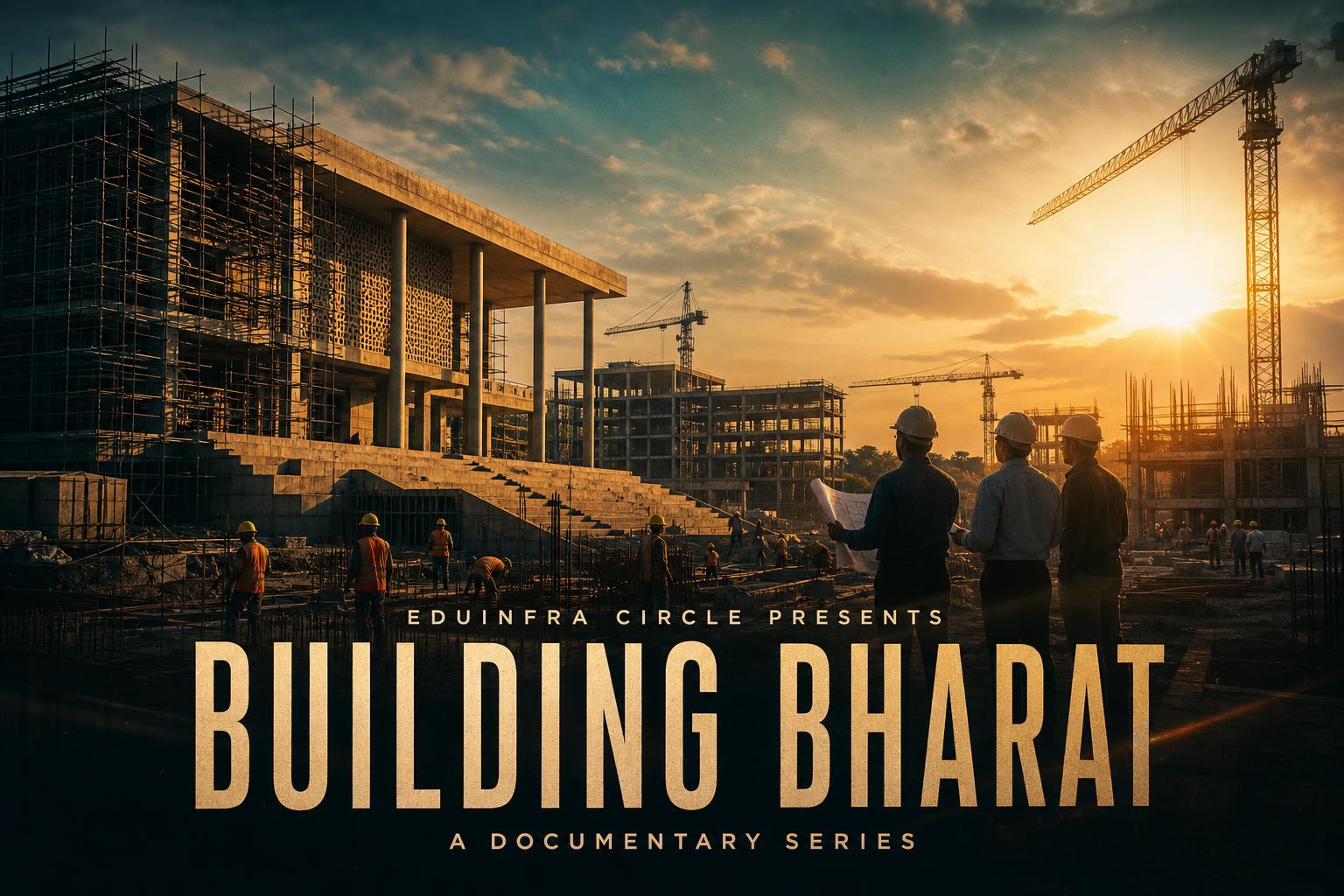 A documentary crew filming an academic campus under construction
